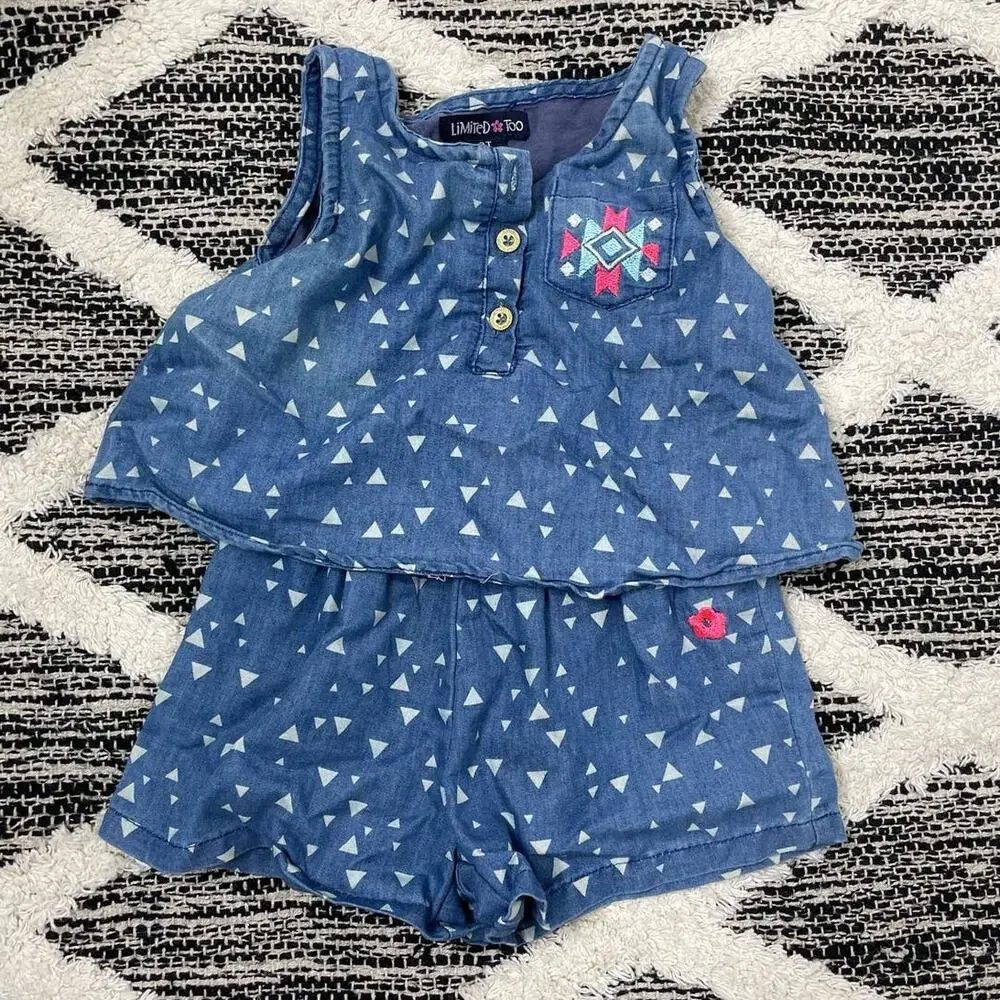 Limited Too Heart Polka Dot Chambray Blue Romper Womens size 2T